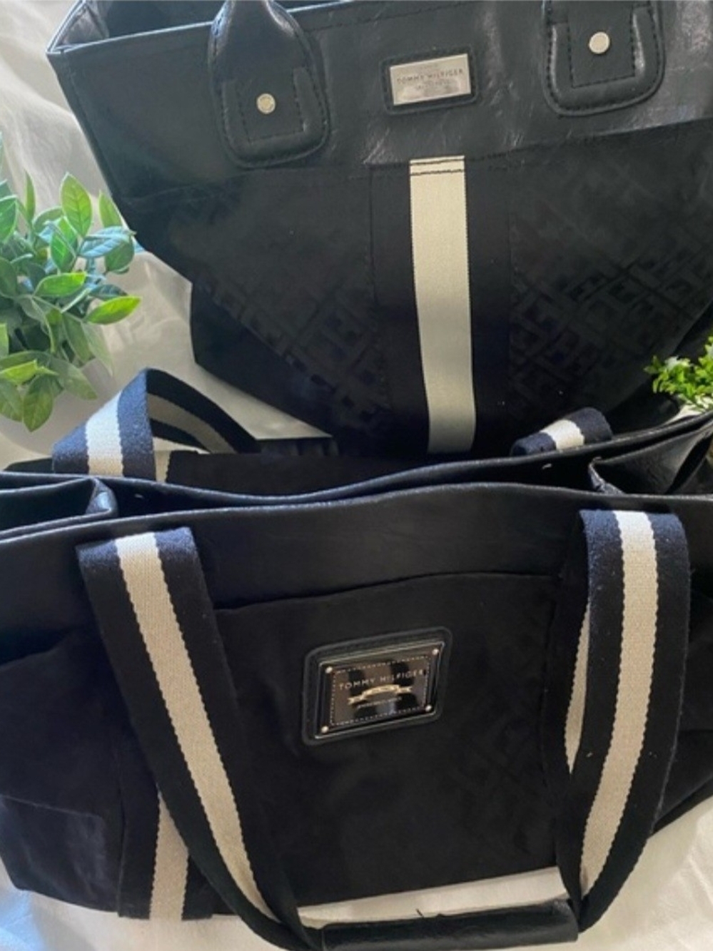 Tommy Hilfiger Black Tote with White Stripe Detail YOUR GETTING BOTH BAGS - Picture 2 of 10